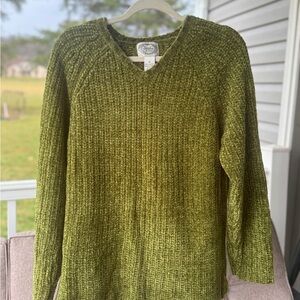 Green Knitted V-Neck Sweater